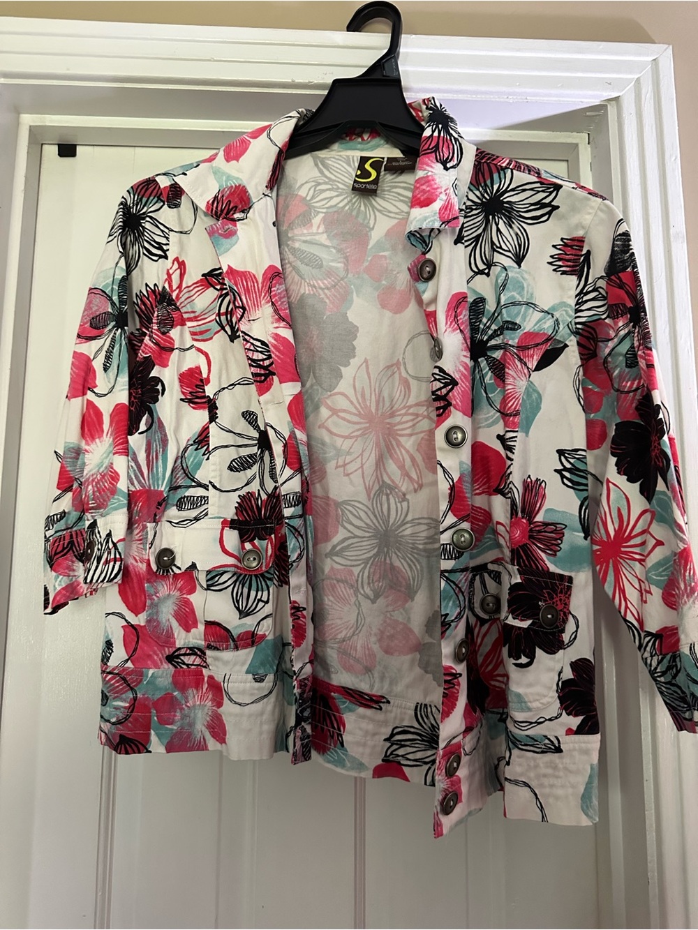 Sportelle White Floral Blazer with Pink & Teal Accents